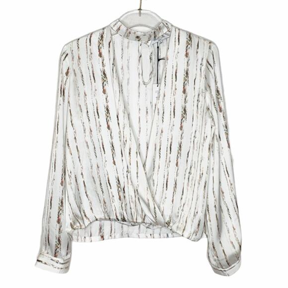 NWT Waverly Grey Liberant  White Brown Choker Blouse Size 6 - Picture 1 of 6